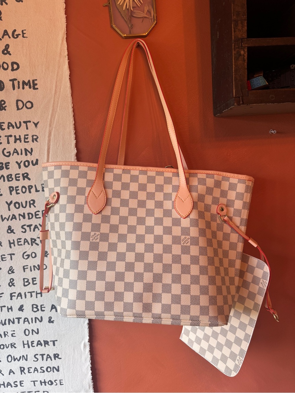 Louis Vuitton Damier Azur Tote with Pink Trim and Pouch